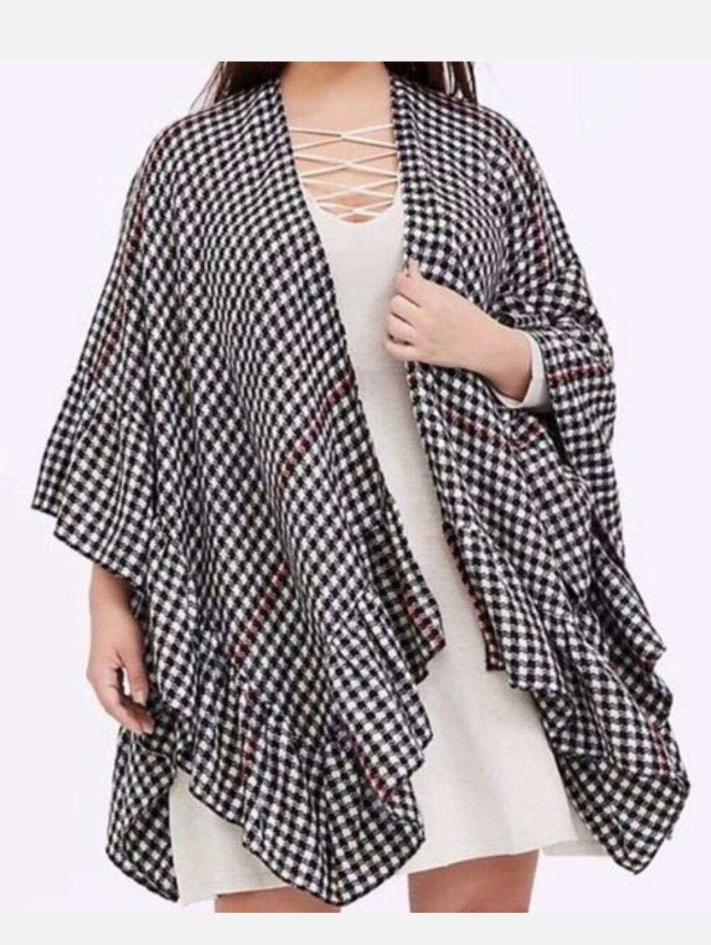NWT Torrid Gingham Ruffle Ruana Cape - One Size Fits Most